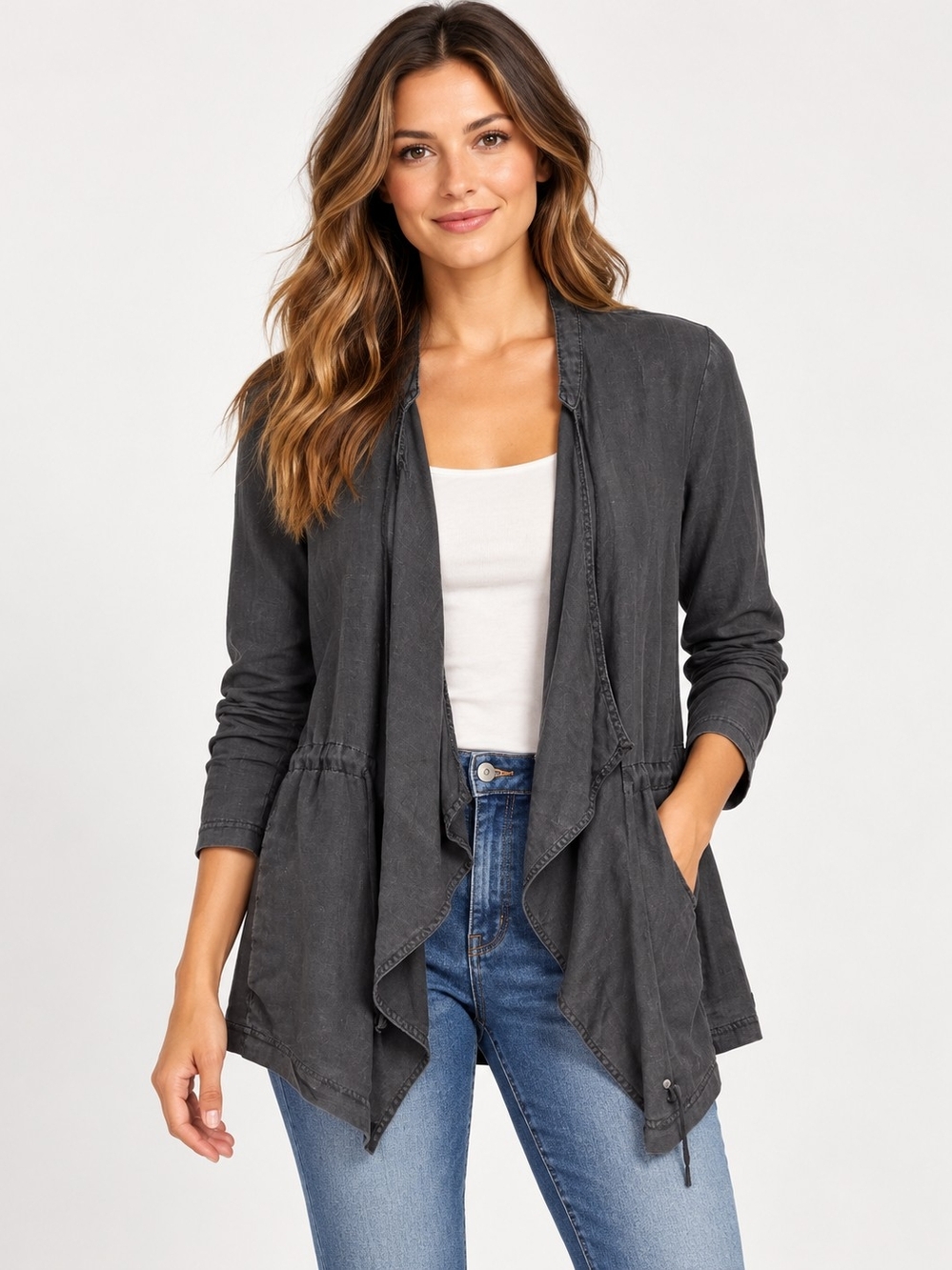 Sandwich Brand Women's Charcoal Jacket with Draped Front